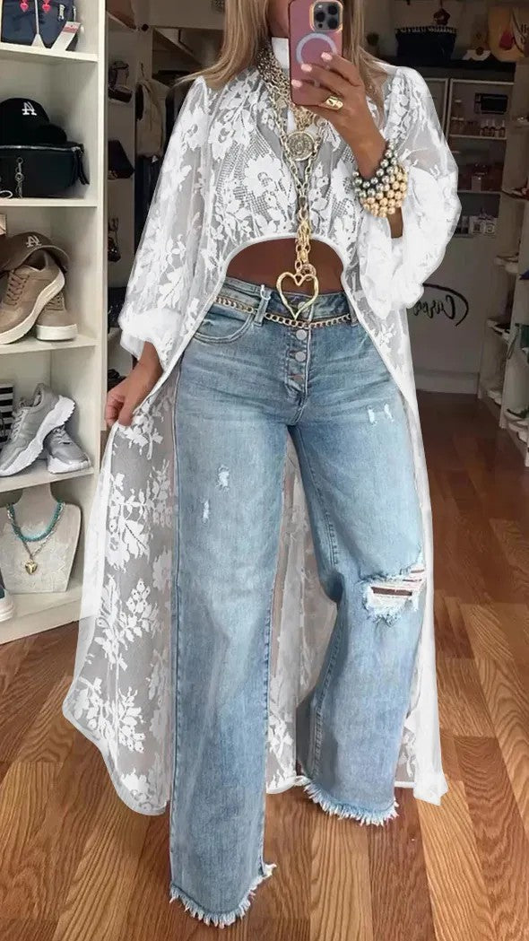 Lace Floral See-Through Top