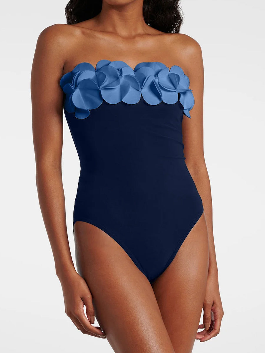 3D Flower Strapless Swimsuit 2 Piece Set