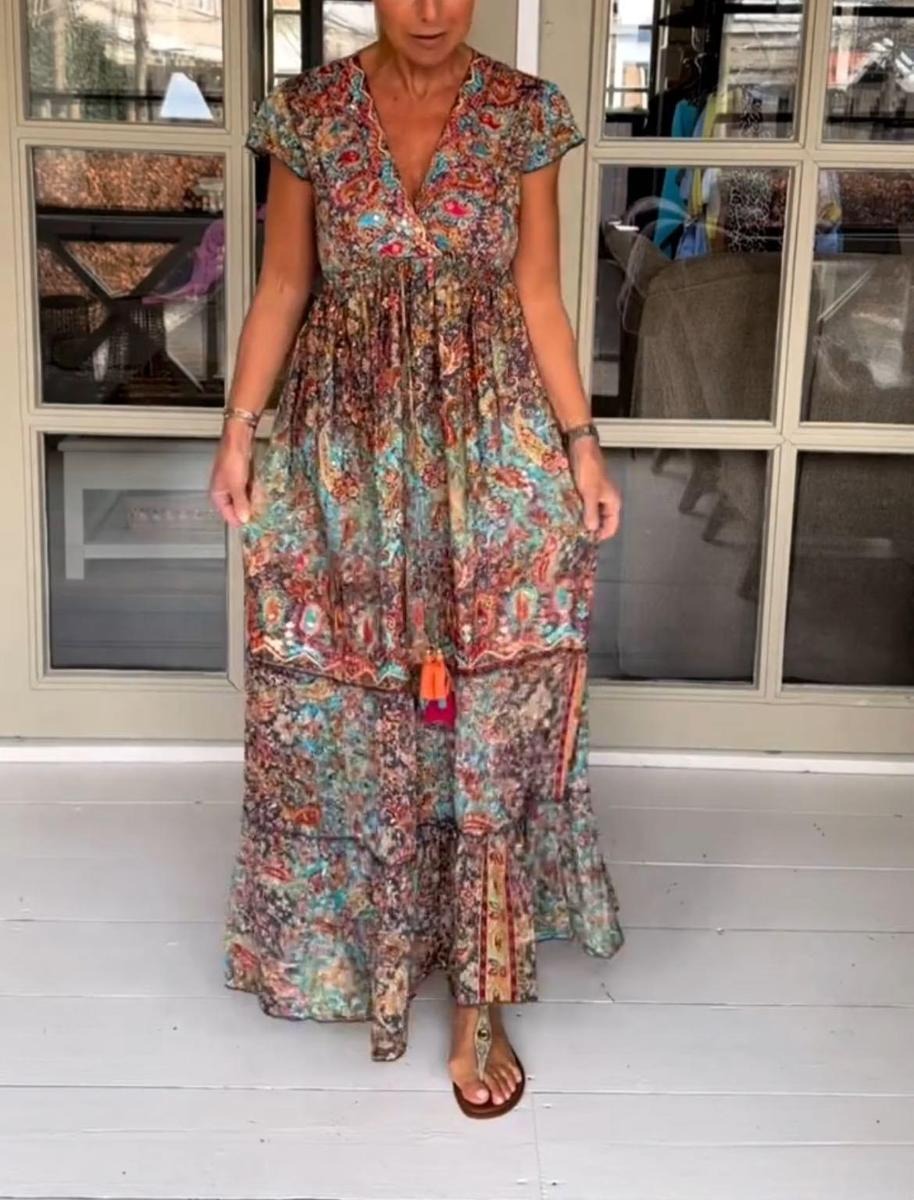 Multicolor V-Neck Maxi Dress