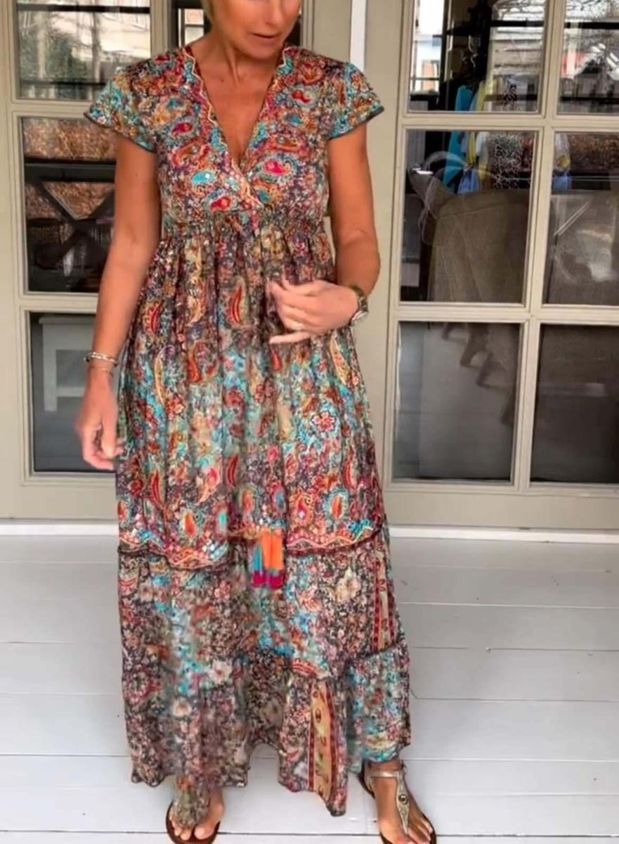 Multicolor V-Neck Maxi Dress