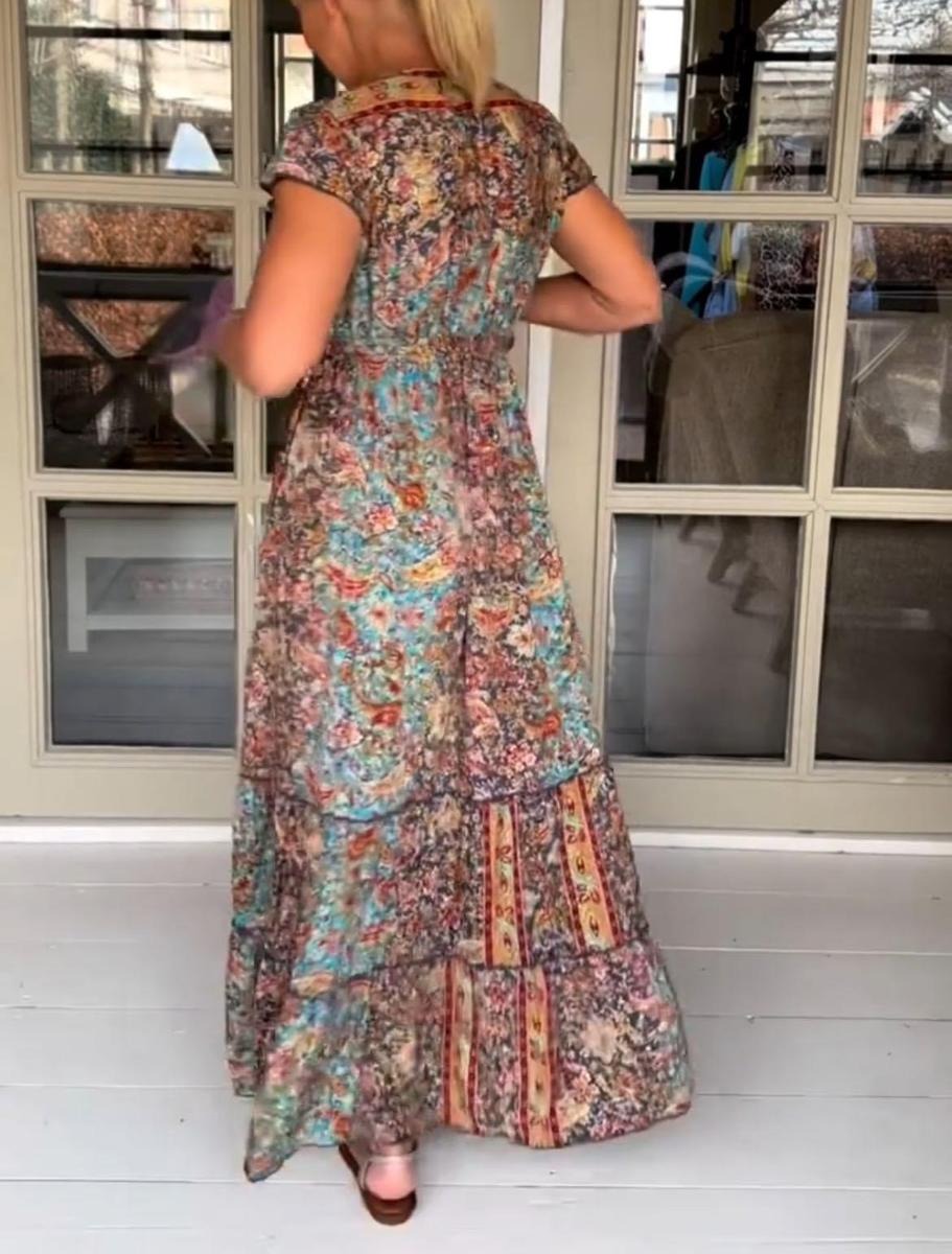 Multicolor V-Neck Maxi Dress