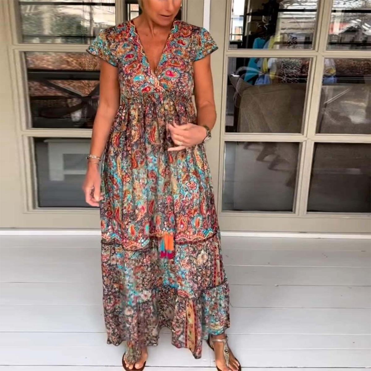 Multicolor V-Neck Maxi Dress