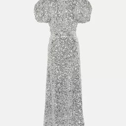 Silver Sequin Puff Sleeve Dress
