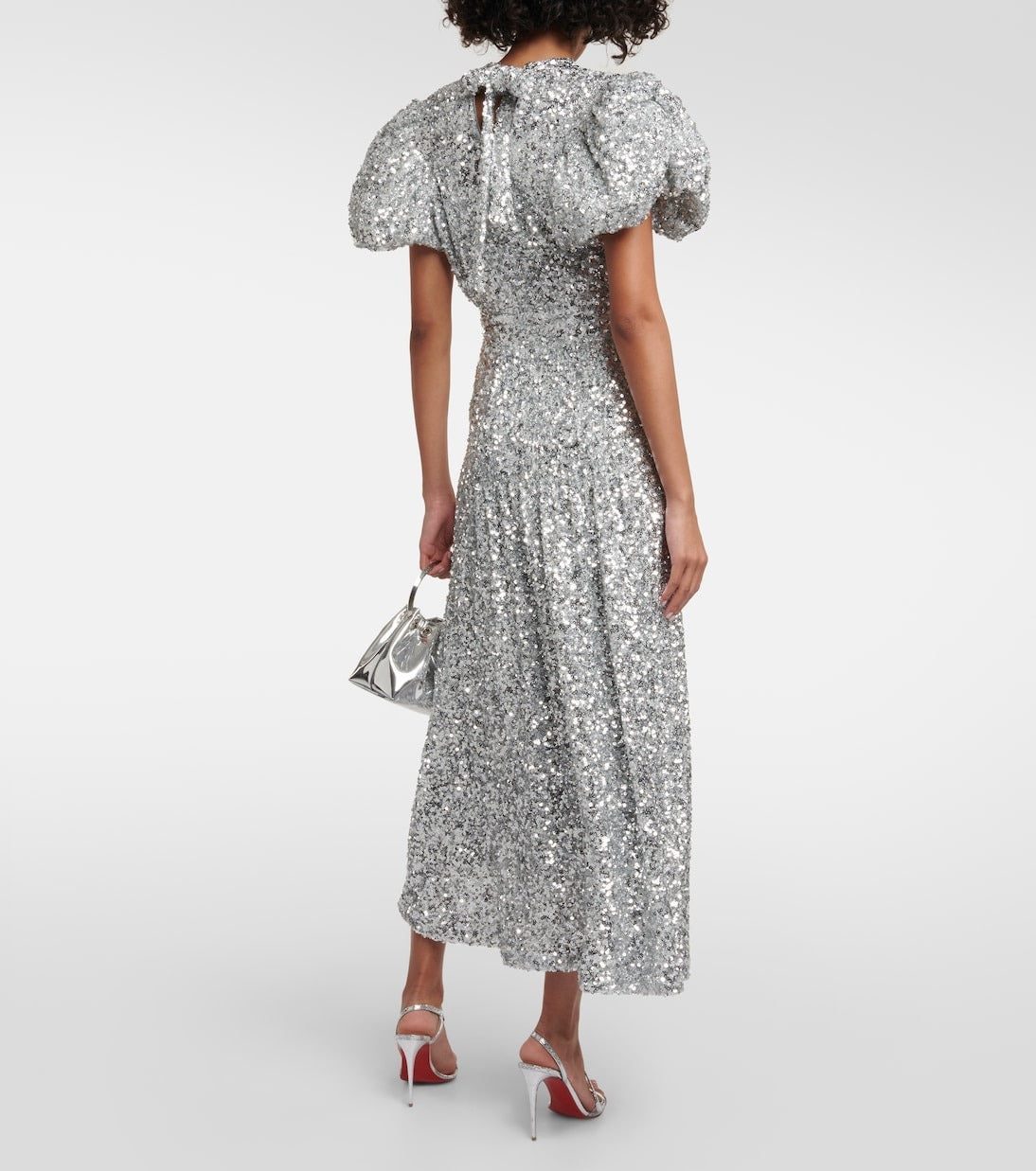 Silver Sequin Puff Sleeve Dress