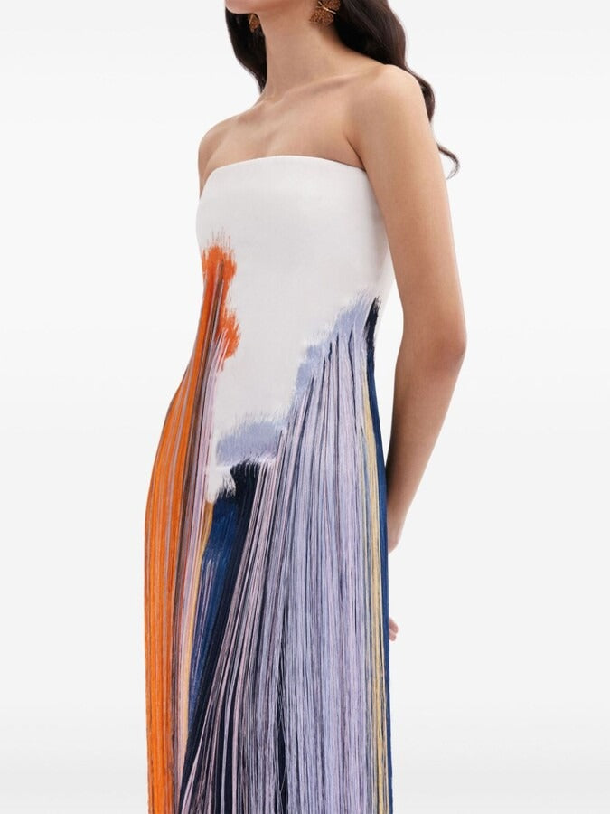 Abstract Brushstroke Fringe Cocktail Dress