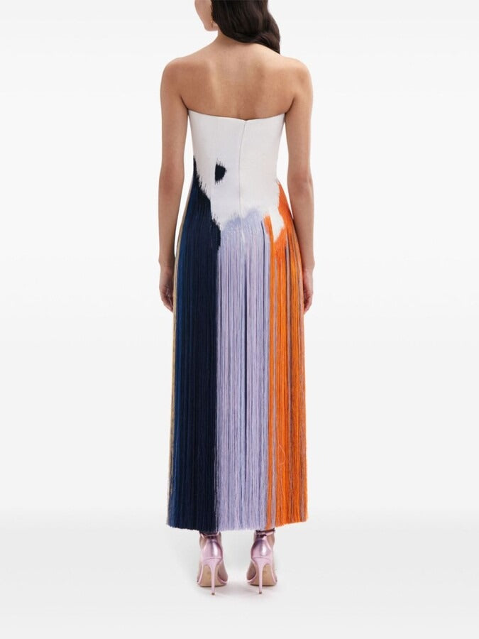 Abstract Brushstroke Fringe Cocktail Dress