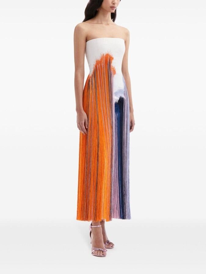 Abstract Brushstroke Fringe Cocktail Dress