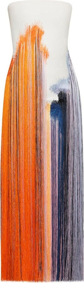 Abstract Brushstroke Fringe Cocktail Dress