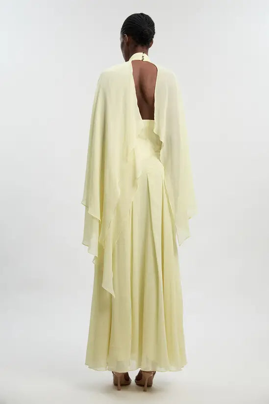 Cream Base Floral Chiffon Formal Maxi Dress