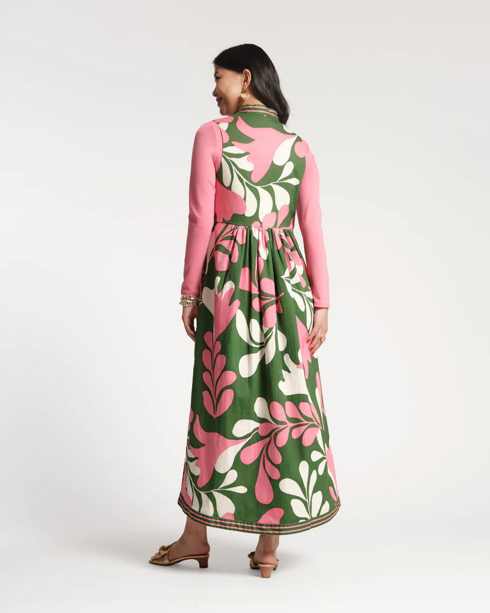 Vintage Green Floral Sleeveless Open Front Gown