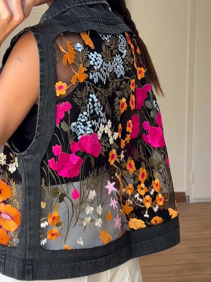 Embroidered Flower Denim Jacket