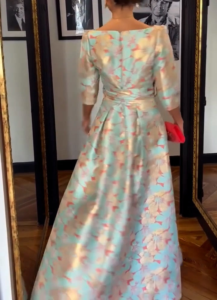 Glistening Gardenia Jacquard Dress