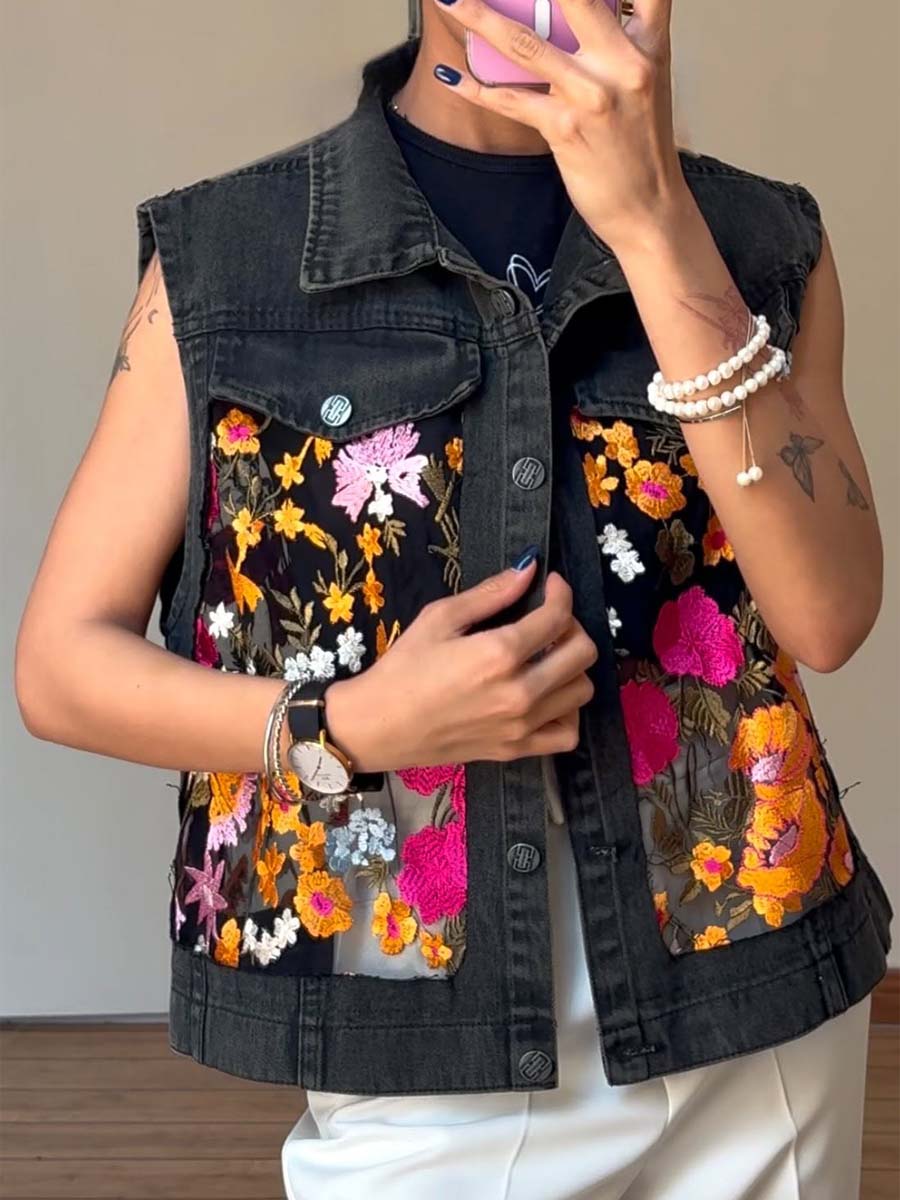 Embroidered Flower Denim Jacket
