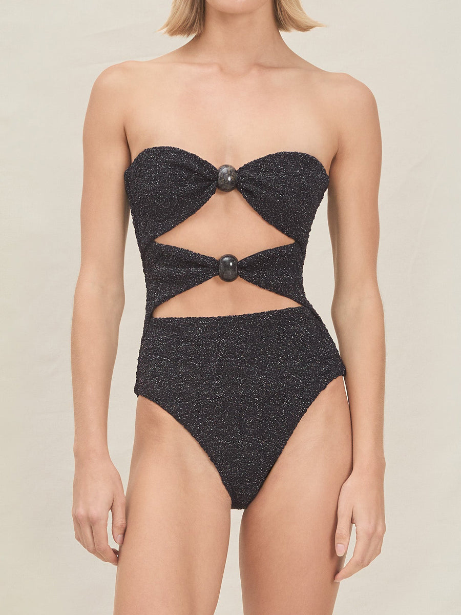 Cutout Round-Button Trim Swimsuit