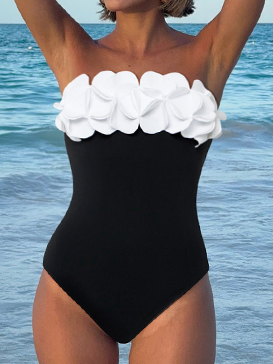 3D Flower Strapless Swimsuit 2 Piece Set