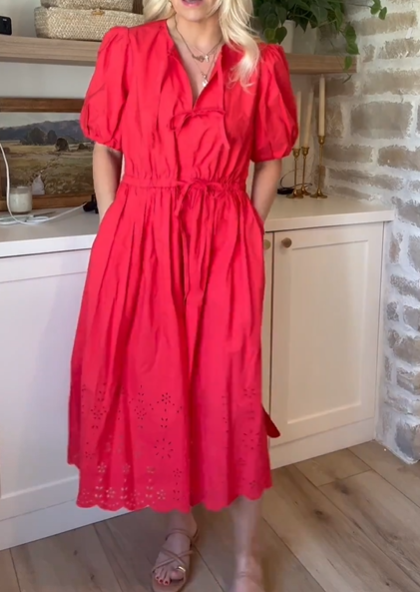 Chic Eyelet Bow Tie Dress
