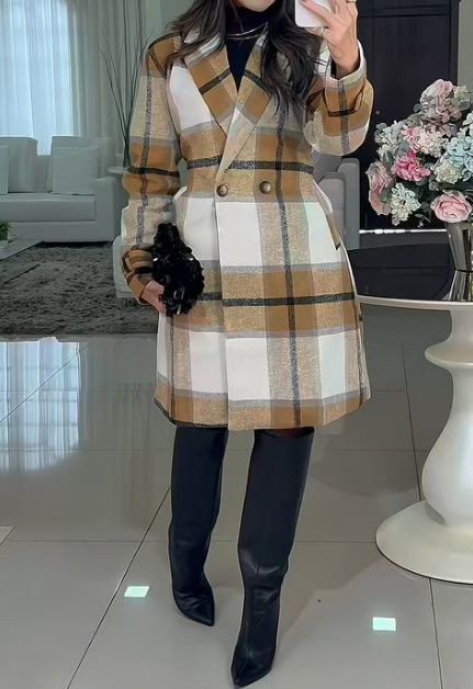 Chic Plaid Medium Length Coat