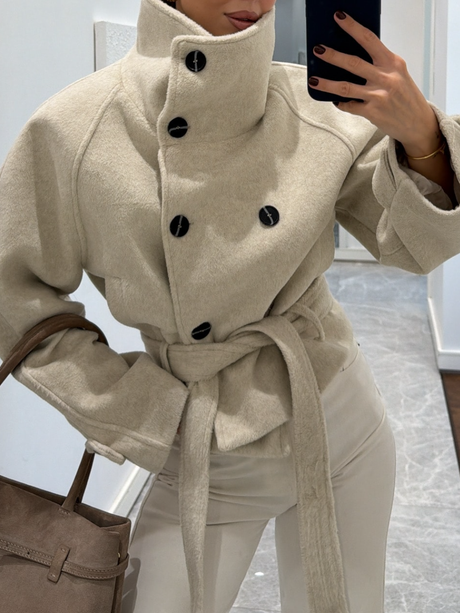 Vertical Collar Waisted Jacket