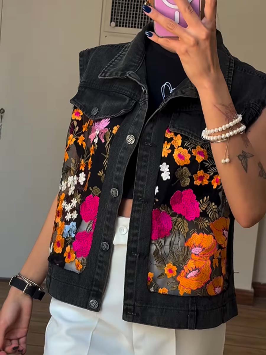 Embroidered Flower Denim Jacket