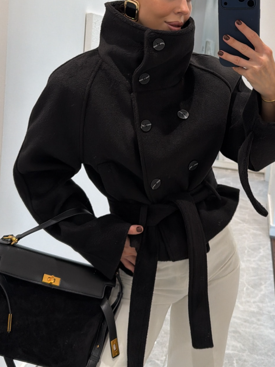 Vertical Collar Waisted Jacket