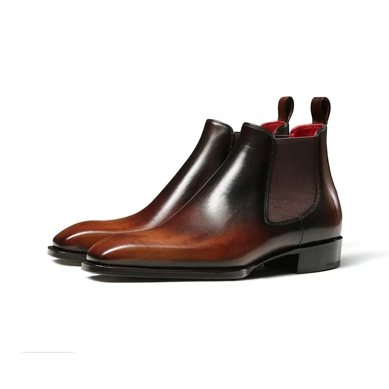 2025 Men's Calfskin Square Toe Chelsea Boots