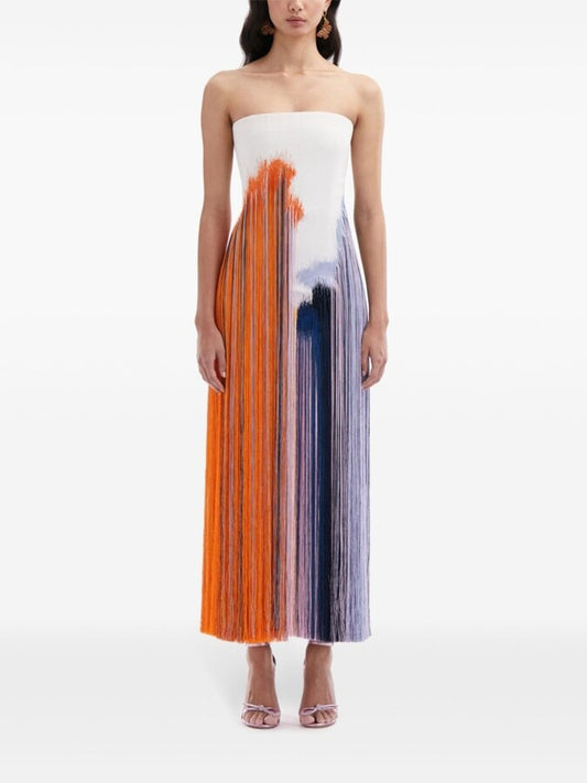 Abstract Brushstroke Fringe Cocktail Dress