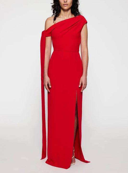 Red off-shoulder long dress