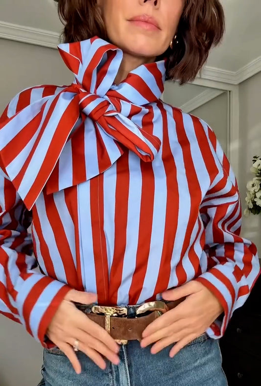 Women's red striped shirt with bow