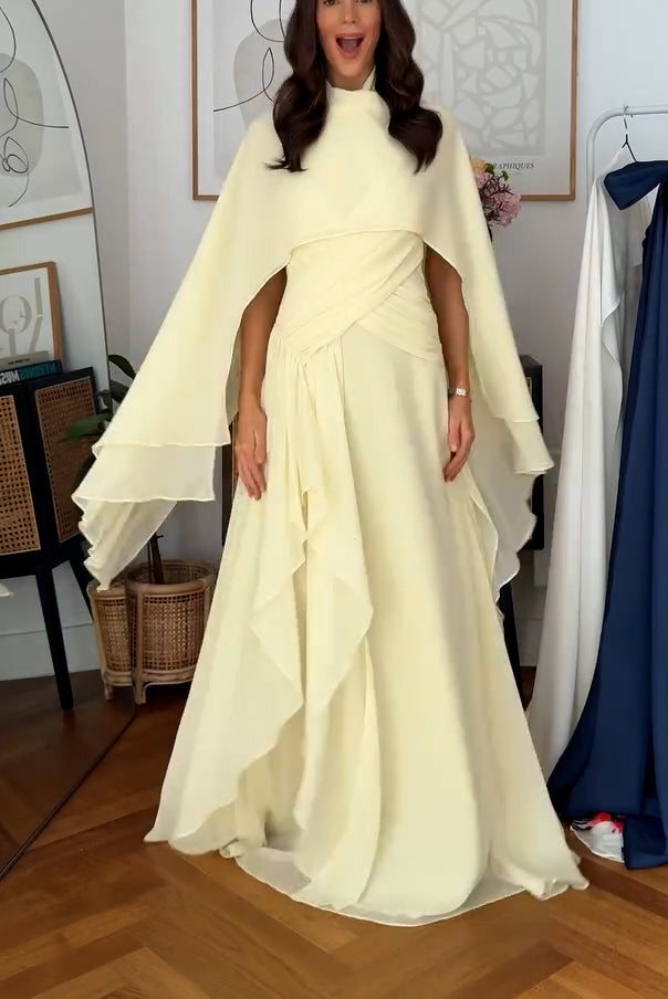 Cream Base Floral Chiffon Formal Maxi Dress