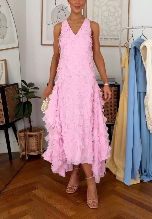 Blush Petal Fringe Maxi Dress