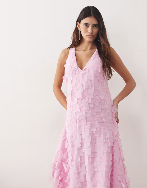 Blush Petal Fringe Maxi Dress