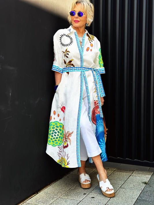 Breathable Natural Linen Printed Dress