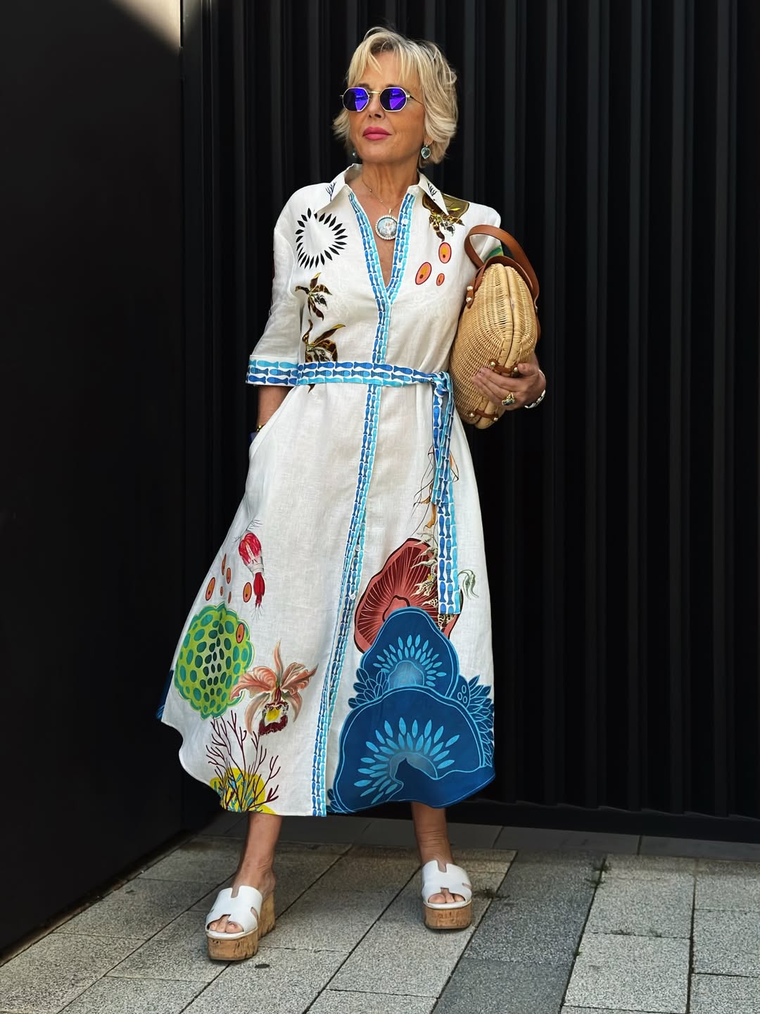 Breathable Natural Linen Printed Dress