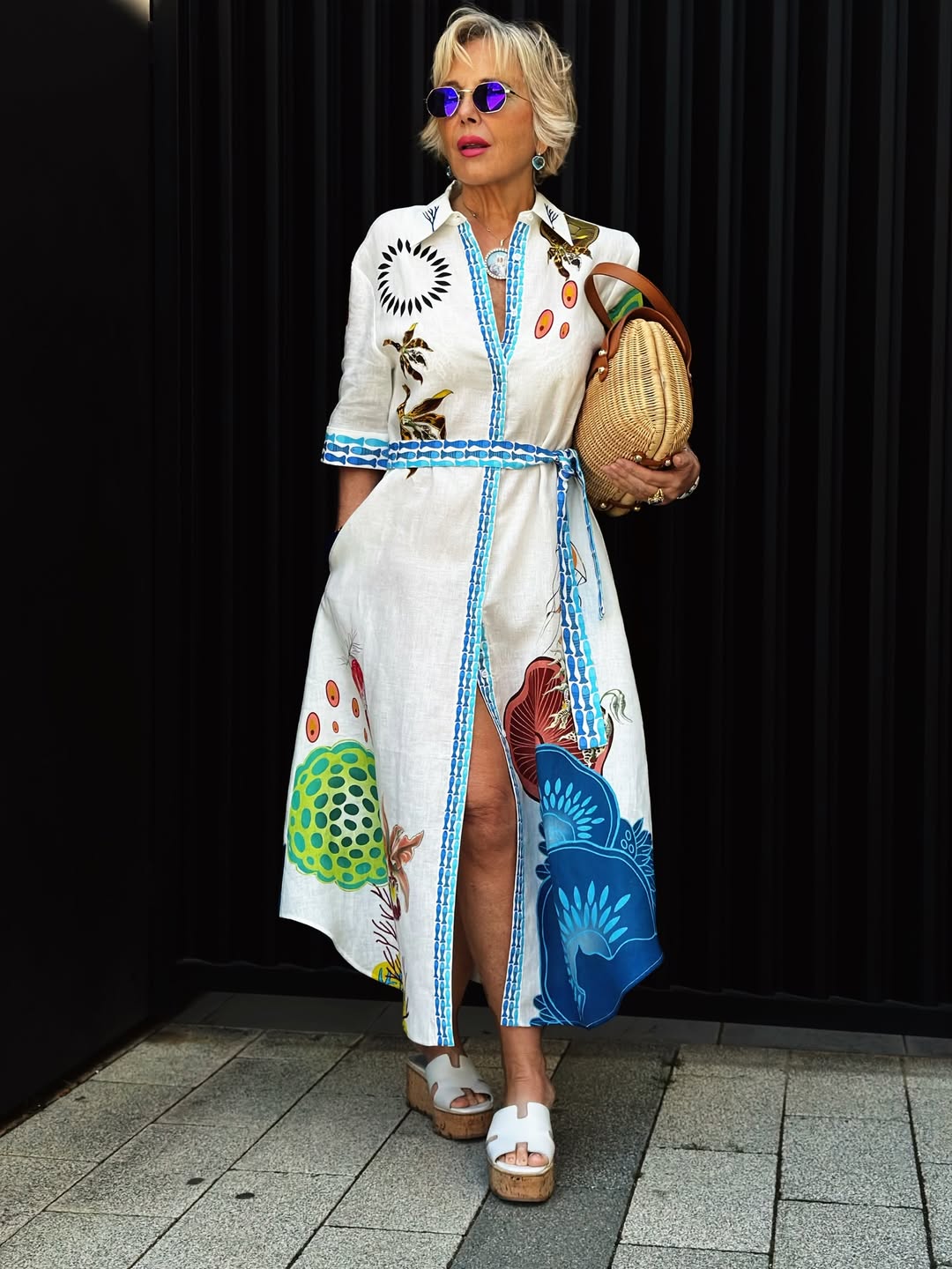 Breathable Natural Linen Printed Dress