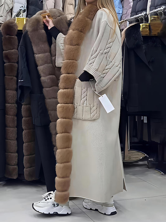 Faux Fox Fur Sweater Long Cardigan
