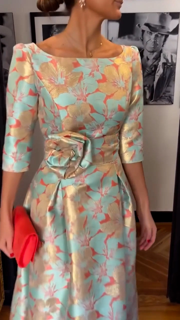 Glistening Gardenia Jacquard Dress