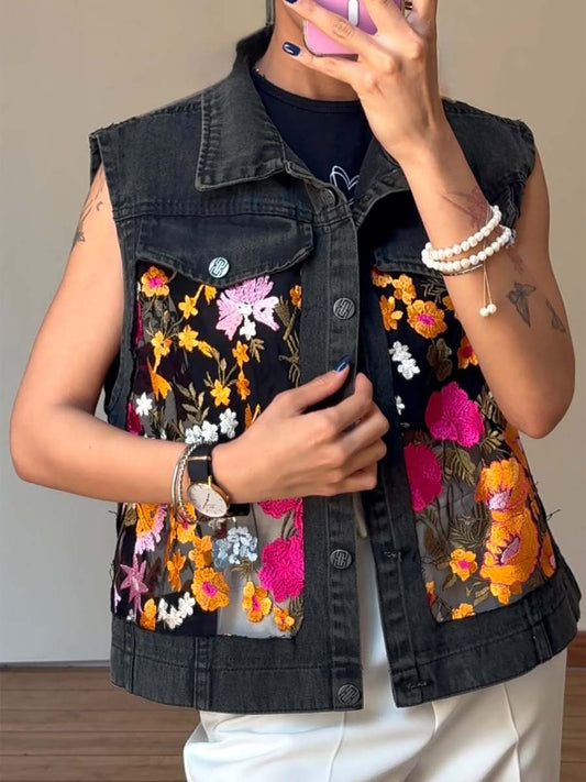 Embroidered Flower Denim Jacket