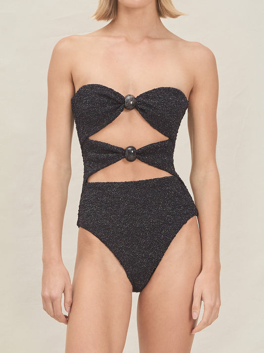 Cutout Round-Button Trim Swimsuit