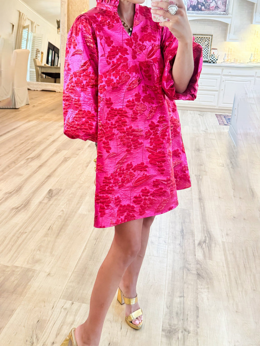 Ruffle Neck Jacquard Dress