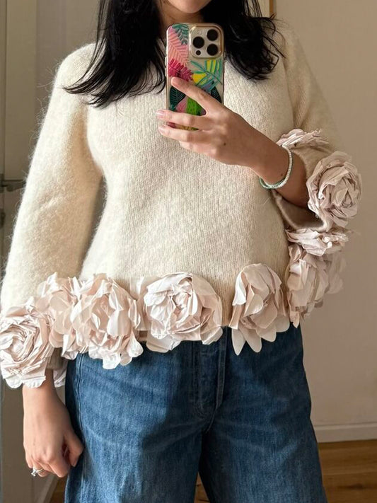 3D Flower Knitted Jumper Sweater