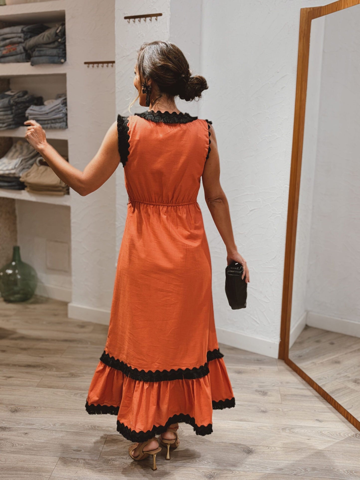 Bohemian Orange Fringe Maxi Dress