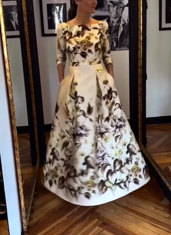 Watercolor Floral Formal A-Line Gown