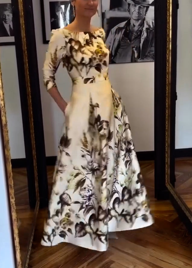 Watercolor Floral Formal A-Line Gown