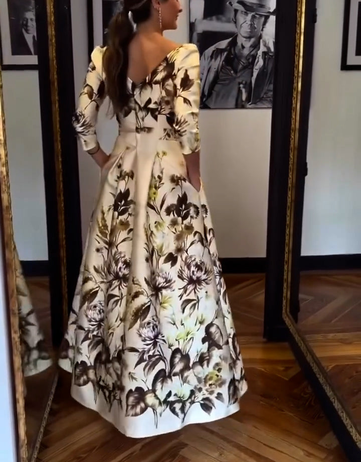 Watercolor Floral Formal A-Line Gown