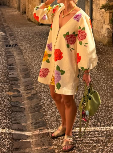 Adorable Colorful Printed Mini Dress