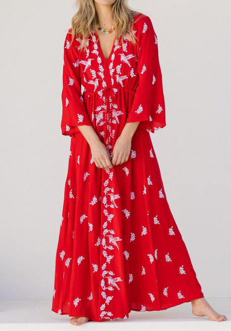 Chic Bird Embroidered Dress