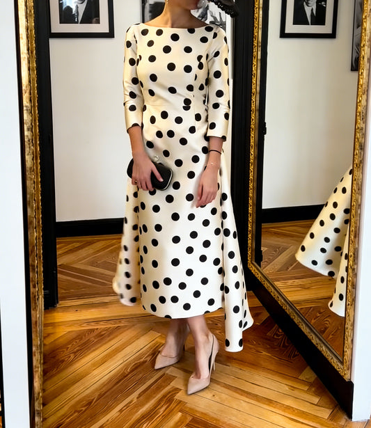 Vintage Cream Polka Dot Dress & Wide Brim Hat Ensemble