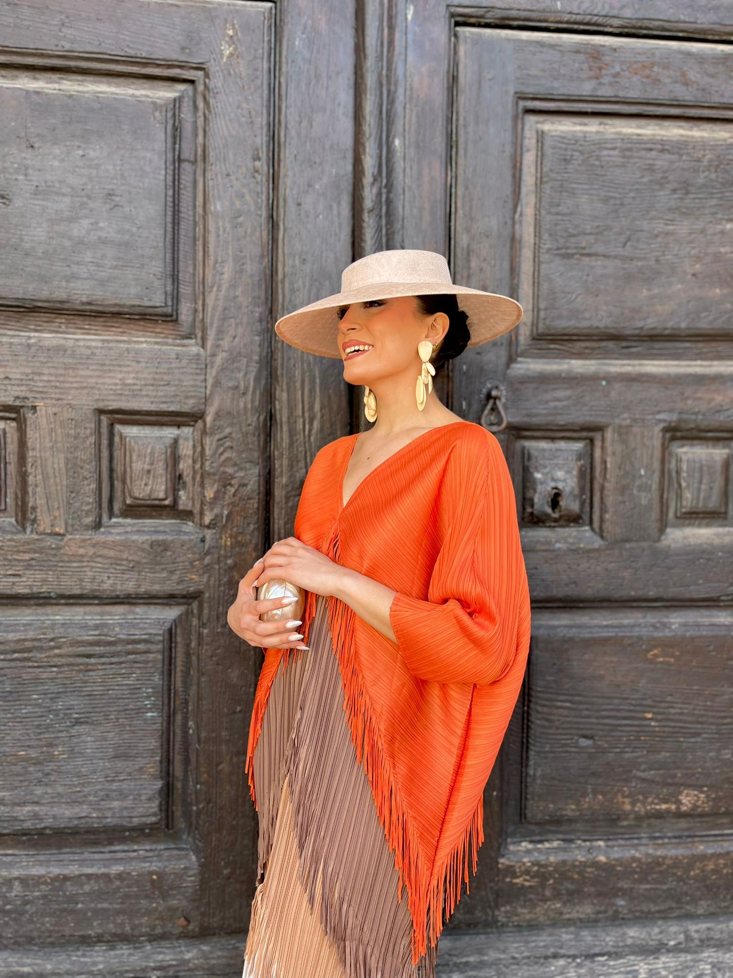 Resort-style gradient tassel pleated maxi dress