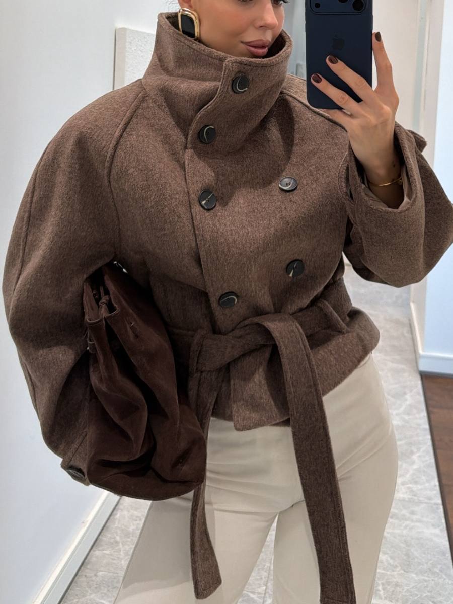 Vertical Collar Waisted Jacket