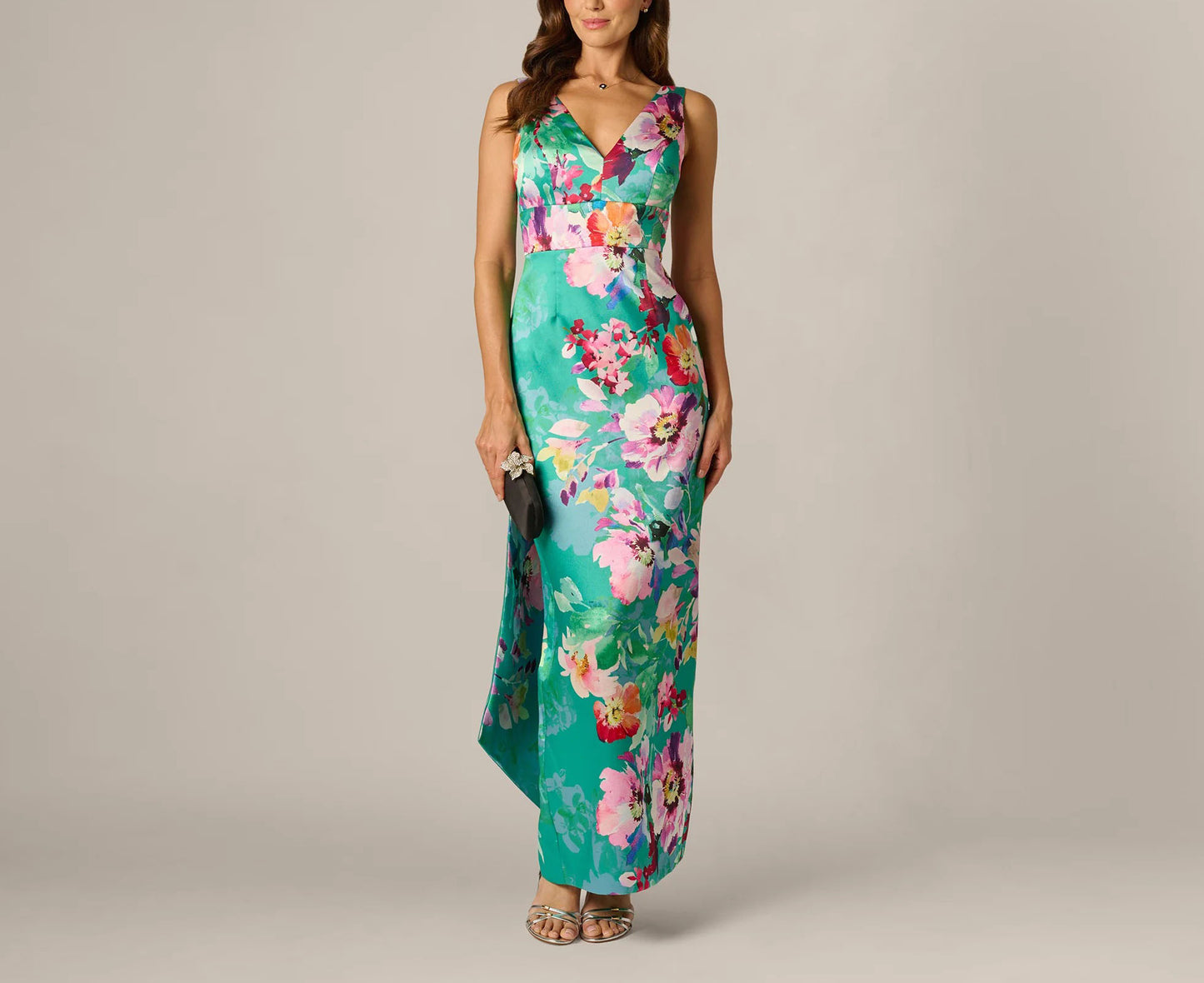 Floral Mikado Scarf-Train Column Gown